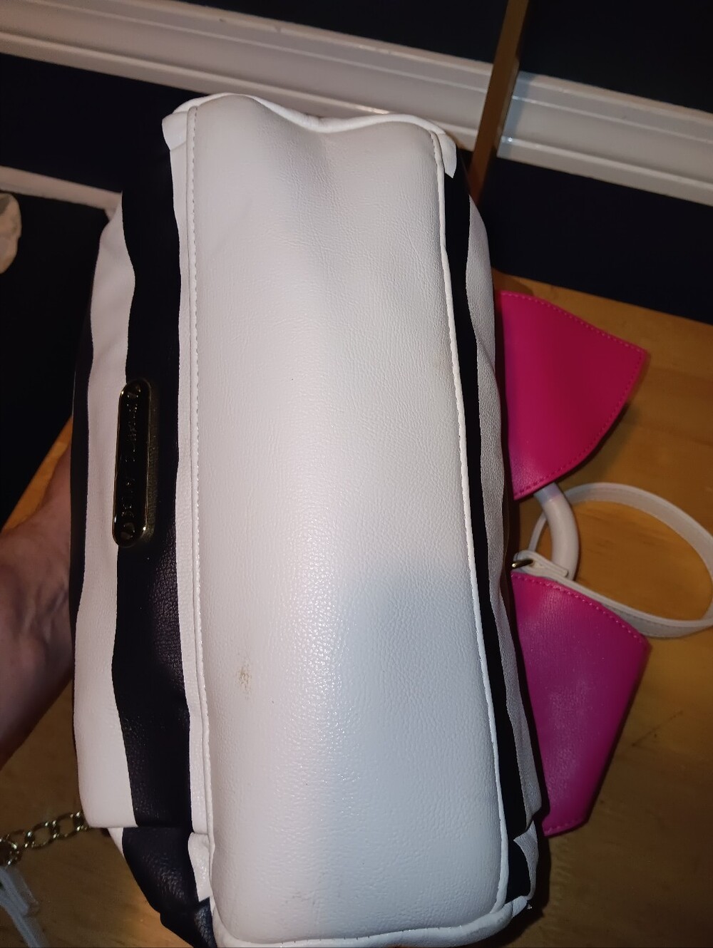 Betsey Johnson Striped Pink Bow Shoulder Bag - Picture 3 of 5